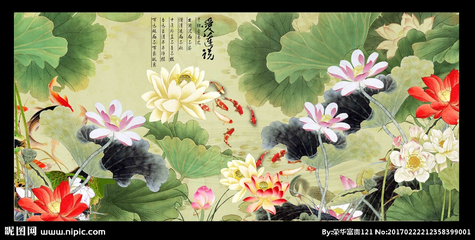 国画荷花设计图__传统文化_文化艺术_设计图库